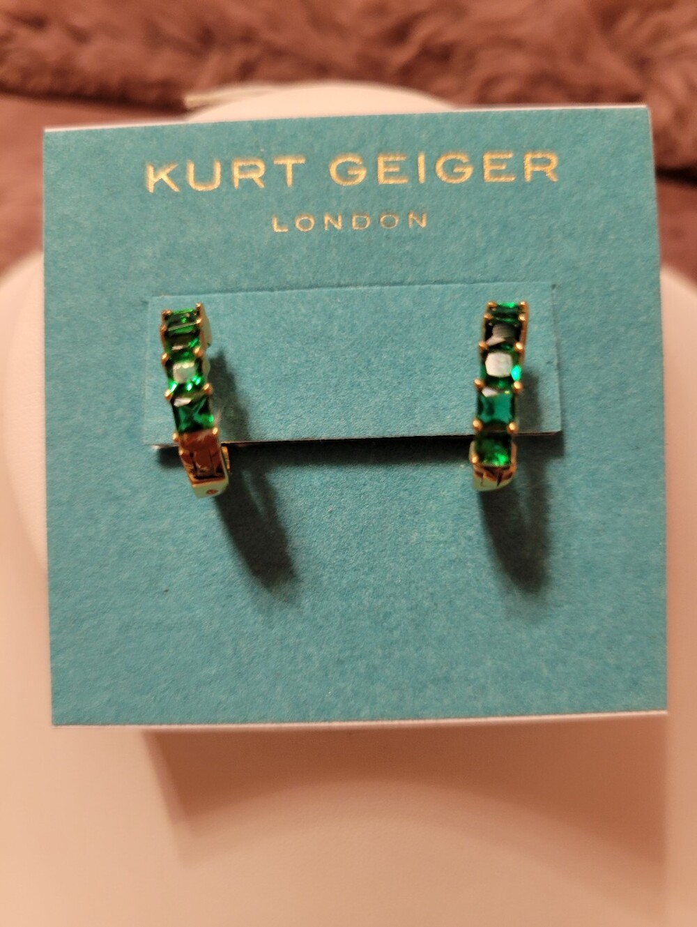Kurt Geiger Gold-Tone Hoop Earrings with Green Crystals